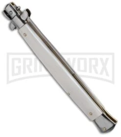 SKM 13" Italian Stiletto White Pearlex Automatic Knife - Bayonet 3 SKM 13" Italian Stiletto White Pearlex Automatic Knife - Bayonet -Kershaw Sale Store 13 white pearlex bayo side large