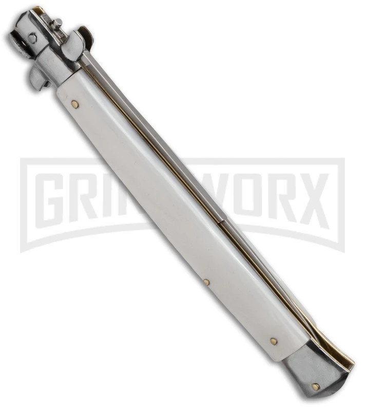 SKM 13" Italian Stiletto White Pearlex Automatic Knife - Bayonet 2 SKM 13" Italian Stiletto White Pearlex Automatic Knife - Bayonet - Image 2