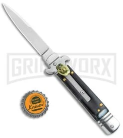 Italia 7.5" Brass Lever Lock Automatic Acrylic Black Smoke- Satin Bayonet -Kershaw Sale Store 7.5in LL Auto Acrylic Black Smoke Bayo Satin AU 2 GX 36484 jr bottlecap large