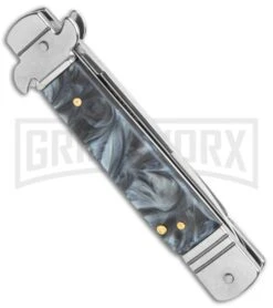 Italia 7.5" Brass Lever Lock Automatic Acrylic Black Smoke- Satin Bayonet -Kershaw Sale Store 7.5in LL Auto Acrylic Black Smoke Bayo Satin AU 2 GX 36484 jr side large