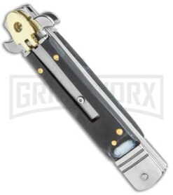 Italia 7.5" Brass Lever Lock Automatic Acrylic Black Smoke- Satin Bayonet -Kershaw Sale Store 7.5in LL Auto Acrylic Black Smoke Bayo Satin AU 2 GX 36484 jr spine large