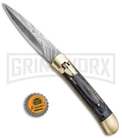 9" Damascus Leverlock Blackwood Automatic Knife - Dagger Damascus Plain -Kershaw Sale Store 8.75in LL Dagger Stiletto Blackwood Damascus LV1B BHQ 71507 jr bottlecap large