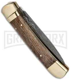 9" Damascus Leverlock Dark Wood Automatic Knife - Dagger Damascus Plain -Kershaw Sale Store 8.75in LL Dagger Stiletto Dark Wood Damascus LV1R BHQ 71506 jr side large