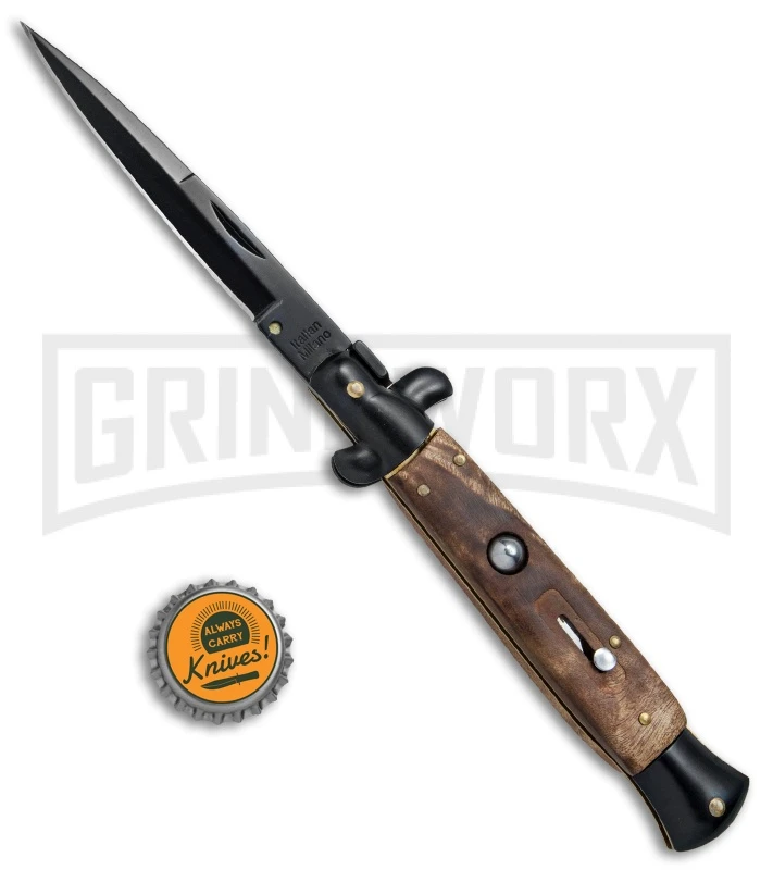 9.5" Anomaly Stiletto Wood Automatic Knife - Bayonet Black Plain 4 9.5" Anomaly Stiletto Wood Automatic Knife - Bayonet Black Plain - Image 4