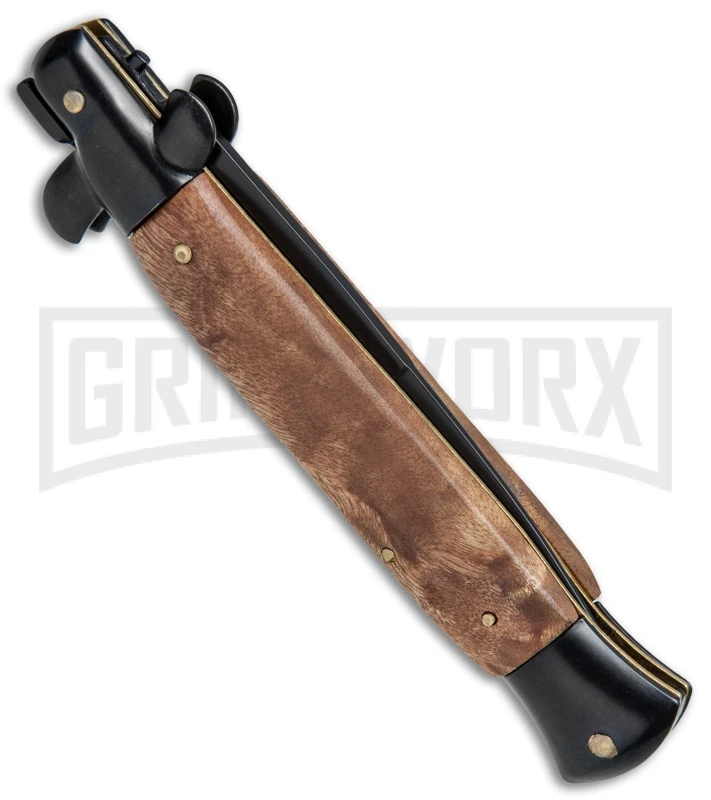 9.5" Anomaly Stiletto Wood Automatic Knife - Bayonet Black Plain 3 9.5" Anomaly Stiletto Wood Automatic Knife - Bayonet Black Plain - Image 3