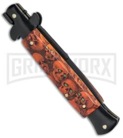 9" Anomaly Stiletto Red Skull Automatic Knife - Bayonet Black Plain -Kershaw Sale Store 9in Anomaly Stiletto Red Skull Bayo Black Plain A150ZR BP 23751 jr side large