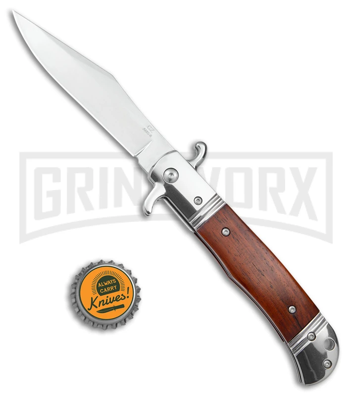 Italia 9" Rosewood Bolster Release Automatic Knife - Satin Plain 4 Italia 9" Rosewood Bolster Release Automatic Knife - Satin Plain - Image 4