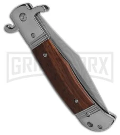 Italia 9" CZ Snakewood Bolster Release Automatic Knife - Damascus Print -Kershaw Sale Store 9in CZ Bolster Release AK Snakewood 4in Damascus BHQ 194231 td side1 large