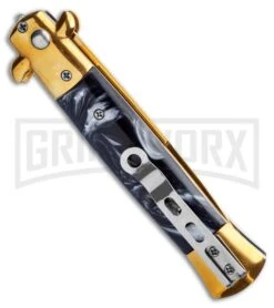 9" Milano Stiletto Black Marble Gold Blade Automatic Knife - Gold Plain -Kershaw Sale Store 9in Milano Stiletto Black Marble Gold Blade Automatic Knife Gold Plain GSE018GDMBK GX 35286 LS Side 2 large