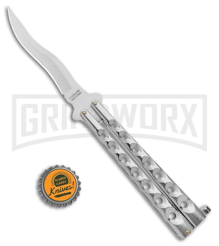 Kriss Blade Silver Butterfly Balisong Knife - Satin Plain 4 Kriss Blade Silver Butterfly Balisong Knife - Satin Plain - Image 4
