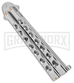 Kriss Blade Silver Butterfly Balisong Knife - Satin Plain 6 Kriss Blade Silver Butterfly Balisong Knife - Satin Plain -Kershaw Sale Store 9in Silver Butterfly Kriss Blade Satin GX 2609 jr side large