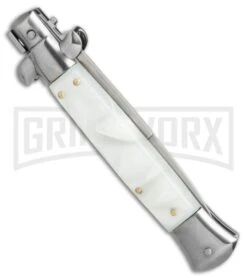 9" Italian Style Stiletto White Pearlex Automatic Knife - Bayonet 5 9" Italian Style Stiletto White Pearlex Automatic Knife - Bayonet -Kershaw Sale Store 9in italian style stiletto white pearlex bayonet BP 19278 er side large