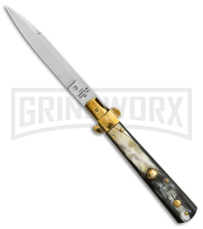 AGA Campolin 10" Brass/Dark Horn Italian Frosolone Automatic Knife - Bayonet 1 AGA Campolin 10" Brass/Dark Horn Italian Frosolone Automatic Knife - Bayonet