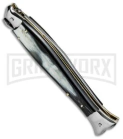 AGA Campolin 10" Brazil Horn Fishtail Picklock Automatic Knife - Polish Plain -Kershaw Sale Store AGA Campolin 10in Fishtail Picklock Italian BP 20096 jr side large