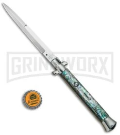 AGA Campolin 11" 2017 Italian Picklock Abalone Automatic Knife - Bayonet -Kershaw Sale Store AGA Campolin 11in Picklock Italian Stiletto Abalone Satin BHQ 78223 jr bottlecap 2 large