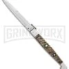 A.G.A. Campolin 16" Ram Horn Sicilian Ring Pull Automatic Knife - Bayonet -Kershaw Sale Store AGA Campolin 16in Sicilian Ring Pull Auto Ram Horn Satin Bayo BHQ 87416 er large