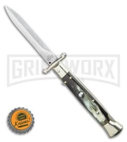 AGA Campolin 9" Italian Stiletto Swinguard Dark Horn Automatic Knife - Dagger -Kershaw Sale Store AGA Campolin 9 Italian Stiletto Swinguard Dark Horn Automatic Knife Dagger GX 36503 LS Bottlecap large