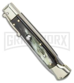 AGA Campolin 9" Italian Stiletto Swinguard Dark Horn Automatic Knife - Dagger -Kershaw Sale Store AGA Campolin 9 Italian Stiletto Swinguard Dark Horn Automatic Knife Dagger GX 36503 LS Spine large