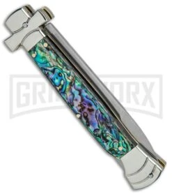 A.G.A. Campolin 9" Maltese Cross Abalone Stiletto Automatic Knife - Bayo Satin 6 A.G.A. Campolin 9" Maltese Cross Abalone Stiletto Automatic Knife - Bayo Satin -Kershaw Sale Store AGA Campolin 9in Bayo Italian Stiletto Auto Abalone Satin BP 28947 jr side large