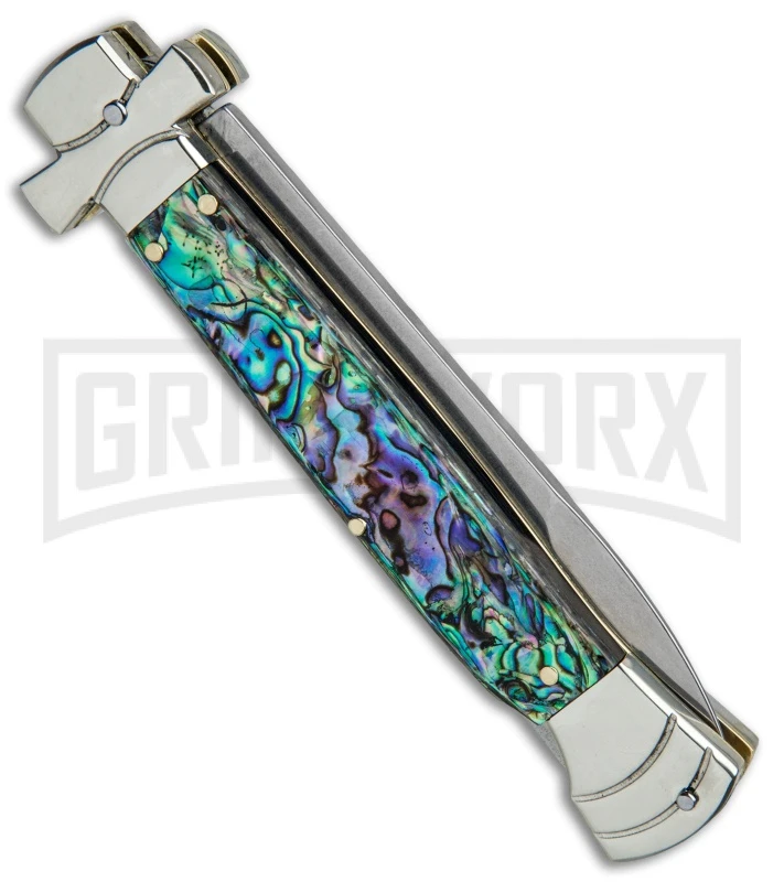 A.G.A. Campolin 9" Maltese Cross Abalone Stiletto Automatic Knife - Bayo Satin 3 A.G.A. Campolin 9" Maltese Cross Abalone Stiletto Automatic Knife - Bayo Satin - Image 3