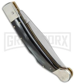 AGA Campolin Sahara Dark Horn Italian Stiletto Automatic Knife - Mirror Plain -Kershaw Sale Store AGA Campolin 9in Shara Italian Stiletto LB Dark Horn Mirror BHQ 74050 jr side large