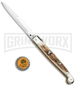 A.G.A. Campolin 9" Sicilian Stag Picklock Auto Sillito Knife - Bayonet -Kershaw Sale Store AGA Campolin 9in Sicilian Picklock Auto Stag Horn Satin Bayo BHQ 81940 jr bottlecap large 1