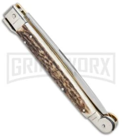 A.G.A. Campolin 9" Sicilian Stag Picklock Auto SillitoKnife - Bayonet -Kershaw Sale Store AGA Campolin 9in Sicilian Picklock Auto Stag Horn Satin Bayo BHQ 81940 jr side large