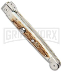 A.G.A. Campolin 9" Sicilian Stag Picklock Auto SillitoKnife - Bayonet -Kershaw Sale Store AGA Campolin 9in Sicilian Picklock Auto Stag Horn Satin Bayo BHQ 81940 jr spine large
