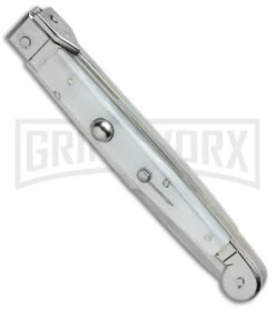 A.G.A. Campolin 9" Sicilian White Pearlex Picklock Automatic Knife - Bayonet -Kershaw Sale Store AGA Campolin 9in Sicilian White Pearlex Picklock Bayo BP 19446 jr spine large