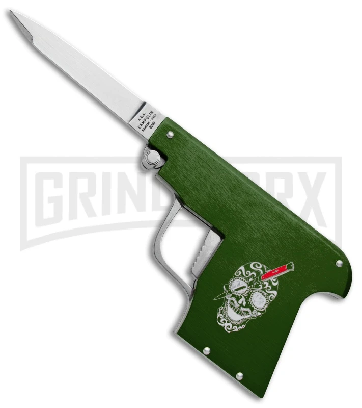 AGA Campolin Green Automatic Gun Knife - Satin Plain 1 AGA Campolin Green Automatic Gun Knife - Satin Plain