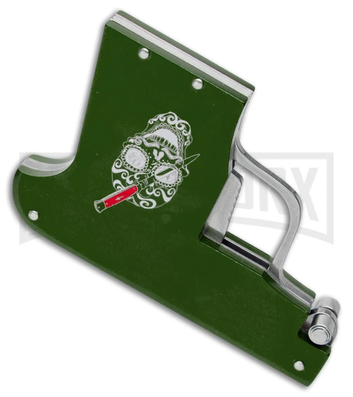 AGA Campolin Green Automatic Gun Knife - Satin Plain 2 AGA Campolin Green Automatic Gun Knife - Satin Plain - Image 2