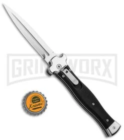 AGA Campolin Zero Black Coated Leverlock Automatic Knife - Dagger Polish Plain -Kershaw Sale Store AGA Campolin Zero Dagger LL Auto Black Coated Polish AGA01LN LD BHQ 92042 jr bottlecap large