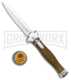 AGA Campolin Zero Green Aluminum Leverlock Automatic Knife - Dagger Satin Plain -Kershaw Sale Store AGA Campolin Zero Dagger LL Auto Green Alum Satin AGA01ALOD LD BHQ 99415 jr bottlecap large