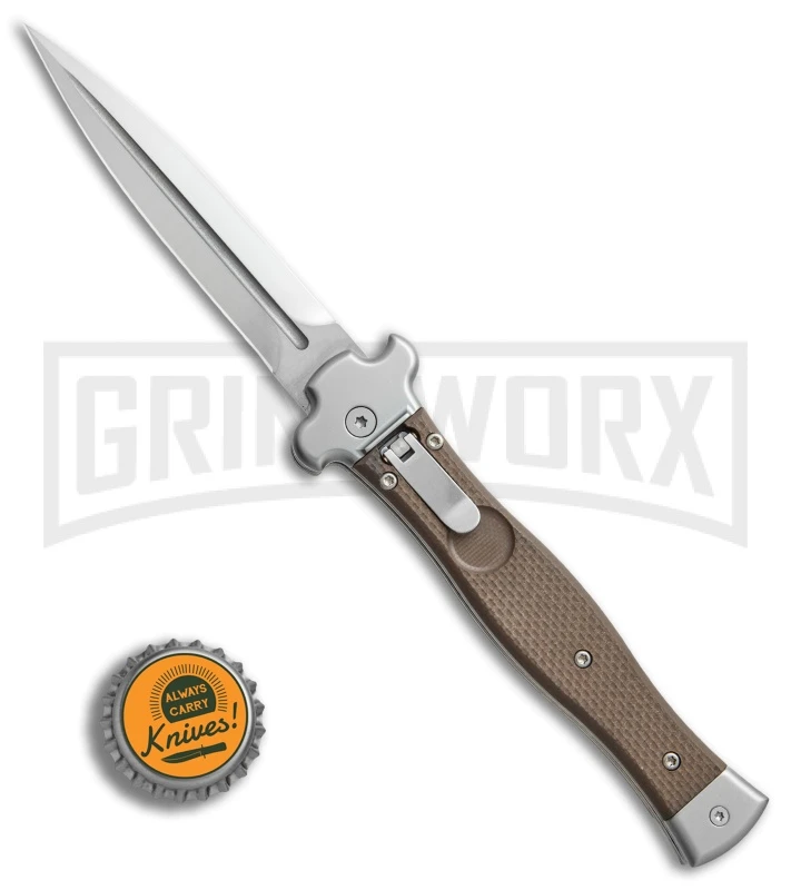 AGA Campolin Zero Brown G-10 Leverlock Automatic Knife - Dagger Satin Plain 4 AGA Campolin Zero Brown G-10 Leverlock Automatic Knife - Dagger Satin Plain - Image 4