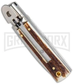 AGA 6" Mini Classic Lever Lock Stag Automatic Knife - Satin Plain -Kershaw Sale Store AGA Classic 6in LL Auto Italian Stag Satin GX 36958 jr spine large