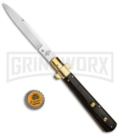 AGA Campolin 11" Frosolone Ebony/Brass Stiletto Automatic Knife - Bayonet 9 AGA Campolin 11" Frosolone Ebony/Brass Stiletto Automatic Knife - Bayonet -Kershaw Sale Store AGA Frosolone Ebony Brass 11in Bayo BP 29295 jr bottlecap large
