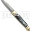AGA Campolin Dark Horn Brass Lever Lock Automatic Knife - Damascus Plain -Kershaw Sale Store AGA Lever Brass Damascus Braz Horn BP 18726 jr large