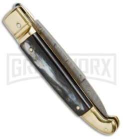AGA Campolin Dark Horn Brass Lever Lock Automatic Knife - Damascus Plain 3 AGA Campolin Dark Horn Brass Lever Lock Automatic Knife - Damascus Plain -Kershaw Sale Store AGA Lever Brass Damascus Braz Horn BP 18726 jr side large