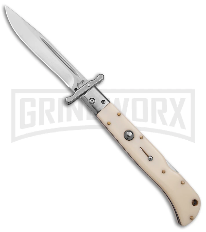 Italian Style 11" Roma Ivory Automatic Swinguard - Drop Point Polished Plain 1 Italian Style 11" Roma Ivory Automatic Swinguard - Drop Point Polished Plain