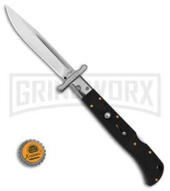 Italian Style 11" Roma Black G-10 Automatic Swinguard - Drop Point Polish Plain -Kershaw Sale Store AKC 11in Roma Black G10 Automatic Swinguard DP polished plain GX 39623 td size large