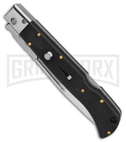 Italian Style 11" Roma Black G-10 Automatic Swinguard - Drop Point Polish Plain -Kershaw Sale Store AKC 11in Roma Black G10 Automatic Swinguard DP polished plain GX 39623 td spine large