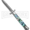 AKC 9" Italian Stiletto Swinguard Abalone Automatic Knife W/Box (3.8" Damascus) -Kershaw Sale Store AKC 9in Italian Stiletto Swinguard Abalone Automatic Knife w Box GX 45652 td large