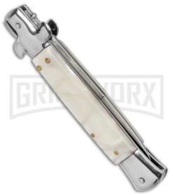 9"Anomaly Stiletto White Pearlex Automatic Knife - Satin Bayonet -Kershaw Sale Store AKC 9in Stiletto White Pearlex Auto Bayo GX 37958 jr side large