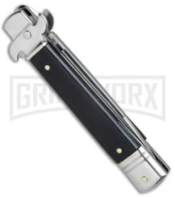 AKC Bill DeShivs 7.5" Leverletto Ebony Wood Automatic Knife - Satin Plain -Kershaw Sale Store AKC Bill DeShivs Leverletto Ebony Wood Satin Plain BP 26642 jr side large