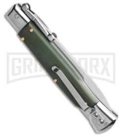 AKC World Green G-10 9" Automatic Swinguard - Polished Bayonet Blade 6 AKC World Green G-10 9" Automatic Swinguard - Polished Bayonet Blade -Kershaw Sale Store AKC Italian Stiletto Bayonet Swinguard Automatic Knife G10 Green 4in Polished BHQ 210724 td side gx large
