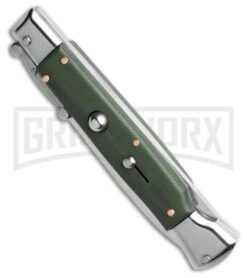 AKC World Green G-10 9" Automatic Swinguard - Polished Bayonet Blade 5 AKC World Green G-10 9" Automatic Swinguard - Polished Bayonet Blade -Kershaw Sale Store AKC Italian Stiletto Bayonet Swinguard Automatic Knife G10 Green 4in Polished BHQ 210724 td spine gx large