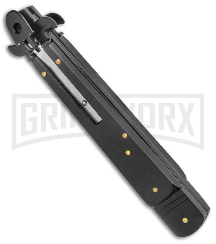 AKC 9" Tactical Leverletto Black Automatic Knife - Flat Grind 2 AKC 9" Tactical Leverletto Black Automatic Knife - Flat Grind - Image 2