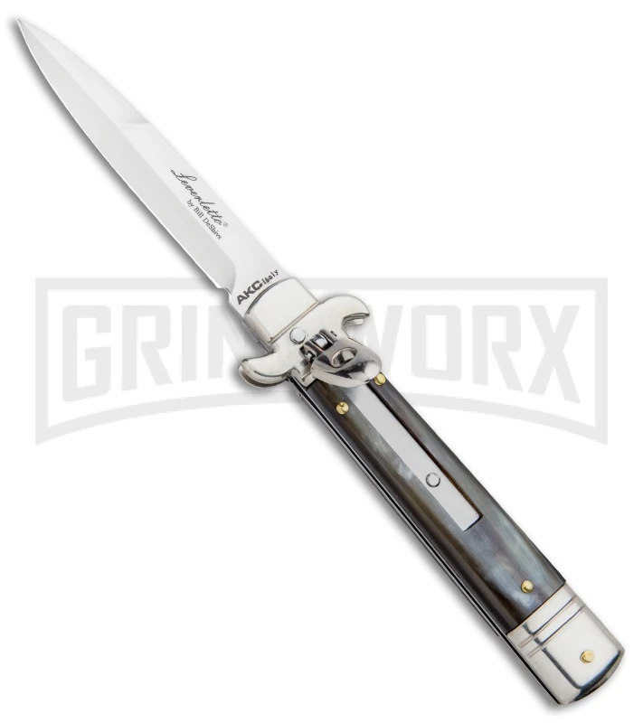 AKC 7.75" Leverletto Honey Horn Automatic Knife - Satin Bayonet 1 AKC 7.75" Leverletto Honey Horn Automatic Knife - Satin Bayonet
