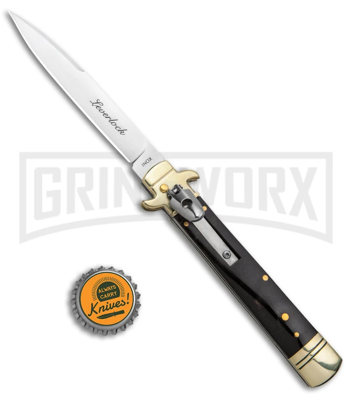 AKC 9" Ebony Leverlock Automatic Stiletto Bayonet Knife - Satin Plain 5 AKC 9" Ebony Leverlock Automatic Stiletto Bayonet Knife - Satin Plain - Image 5