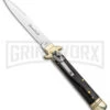 AKC 9" Ebony Leverlock Automatic Stiletto Bayonet Knife - Satin Plain -Kershaw Sale Store AKC Leverletto LL Ebony Satin Bayo BHQ 139882 jr large